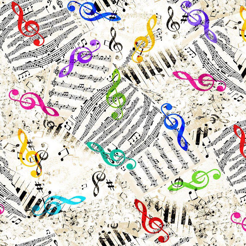 Rockstar White Music Notes Fabric-Timeless Treasures-My Favorite Quilt Store