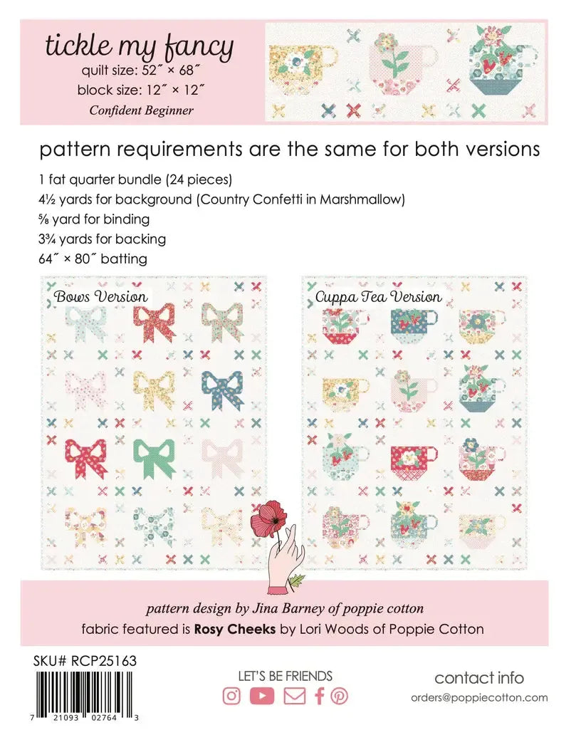 Rosy Cheeks Tickle My Fancy Bow And Cuppa Tea Pattern-Poppie Cotton-My Favorite Quilt Store