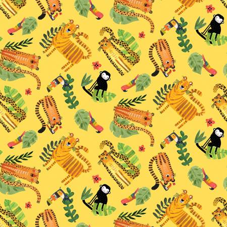 Safari Fun Yellow Safari Animal Fabric-Benartex Fabrics-My Favorite Quilt Store