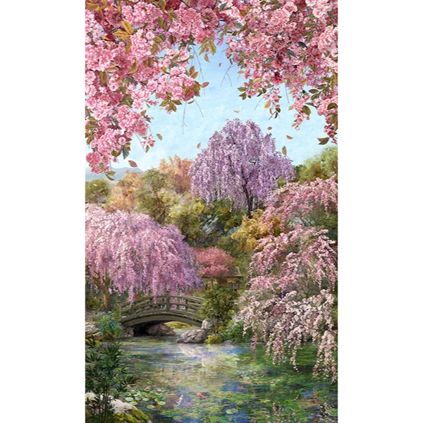 Sakura Blooms Pond Panel 26"-Hoffman Fabrics-My Favorite Quilt Store