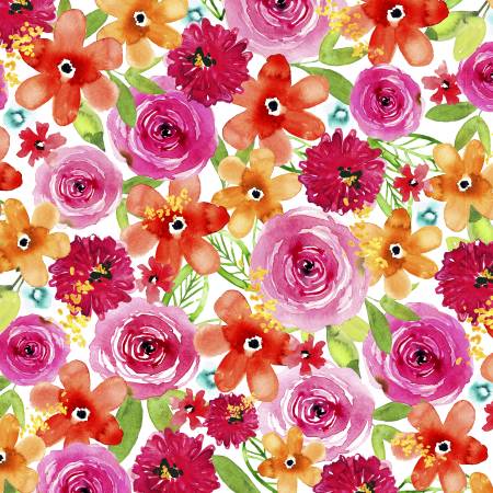 Santa Monica Multi Allover Painted Floral Fabric-P & B Textiles-My Favorite Quilt Store