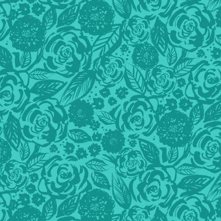 Santa Monica Teal Graphic Floral Fabric-P & B Textiles-My Favorite Quilt Store