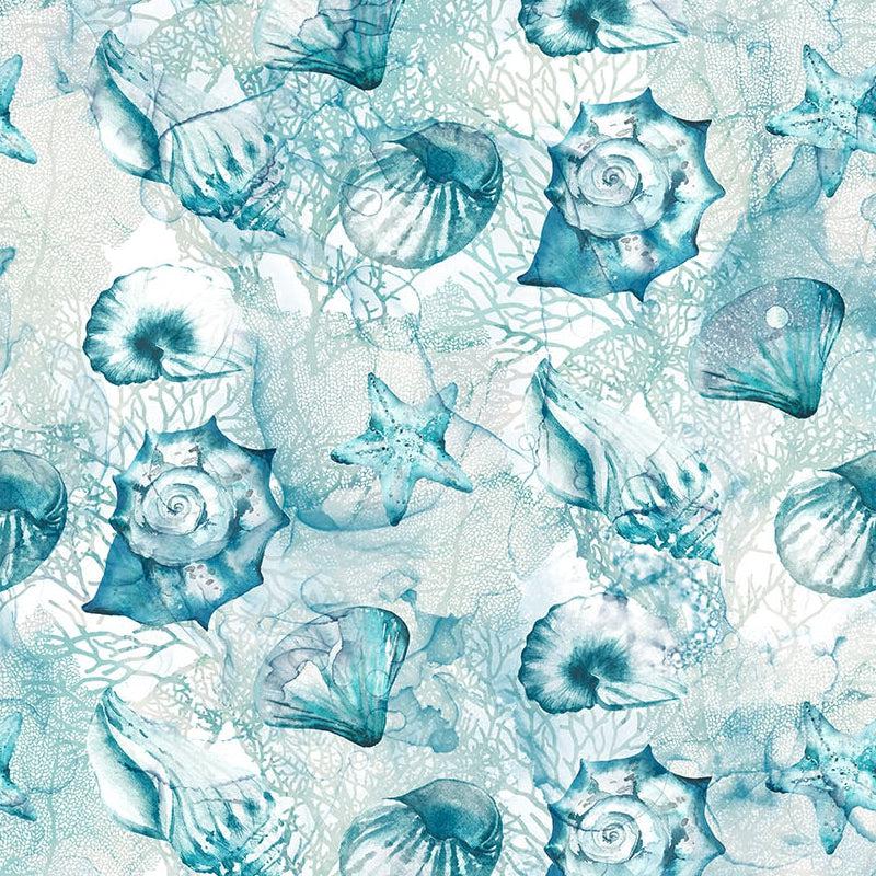 Sea Breeze Blue Shells Fabric