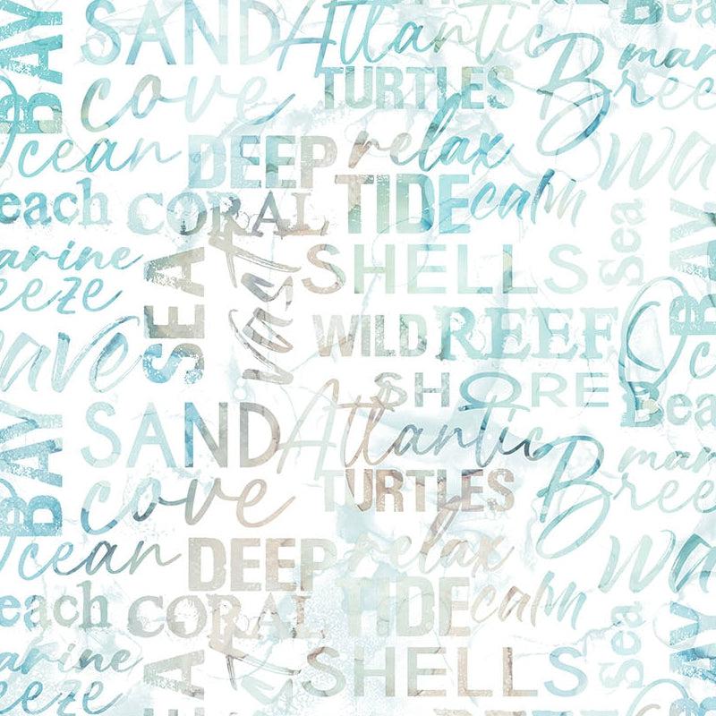 Sea Breeze Cream Words Fabric