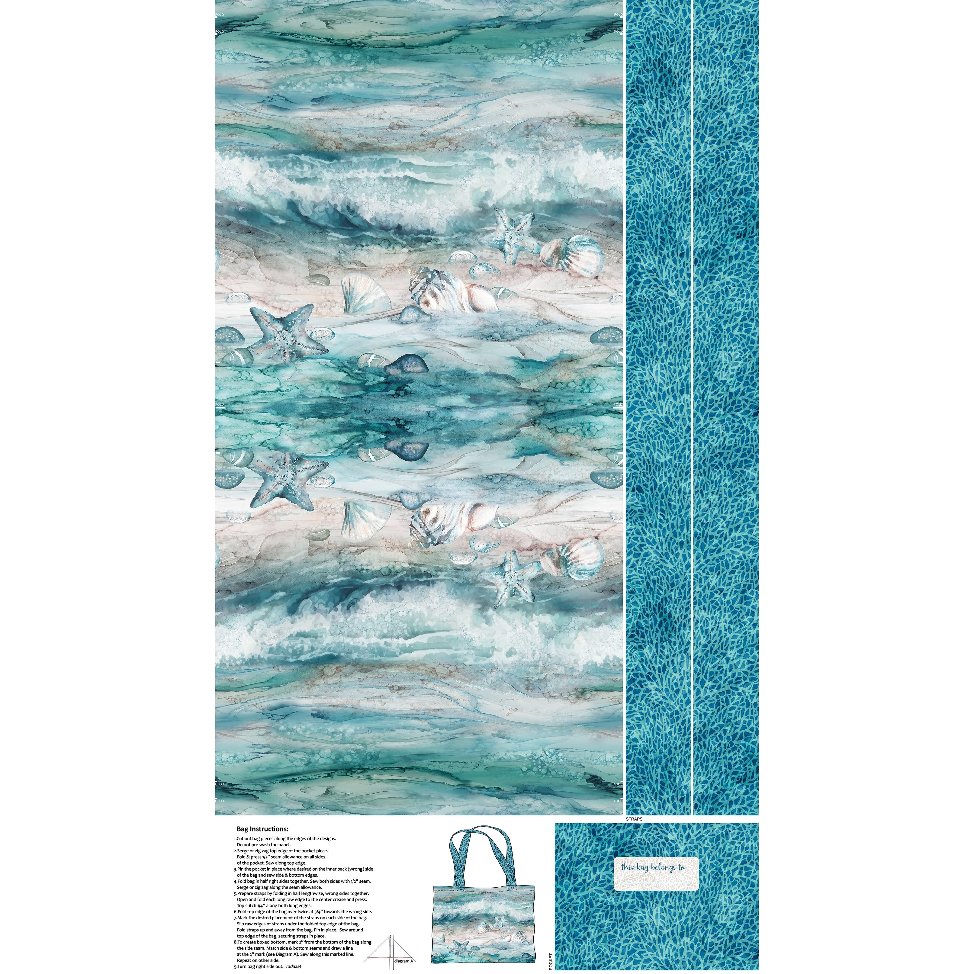 Sea Breeze Multi Seashell 24" Canvas Bag Panel-Northcott Fabrics-My Favorite Quilt Store