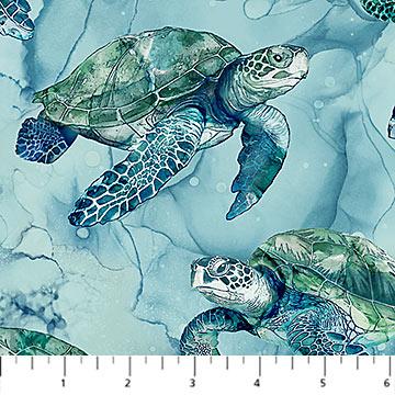 Sea Breeze Pale Blue Multi Turtles Fabric-Northcott Fabrics-My Favorite Quilt Store