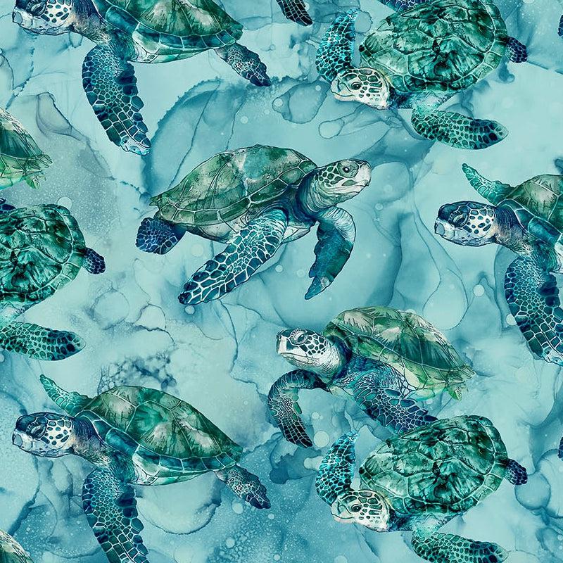 Sea Breeze Pale Blue Multi Turtles Fabric