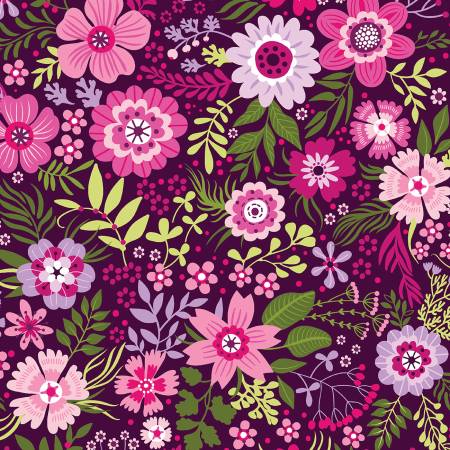 Secret Garden Aubergine Floral Fabric-Benartex Fabrics-My Favorite Quilt Store