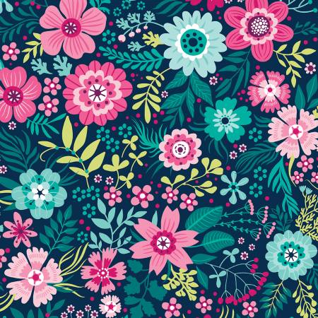 Secret Garden Navy Floral Fabric-Benartex Fabrics-My Favorite Quilt Store