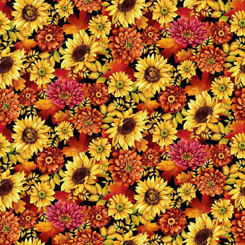 Seeds of Gratitude Black Allover Flowers Fabric