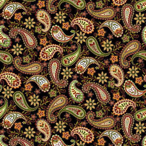 Seeds of Gratitude Black Paisley Fabric