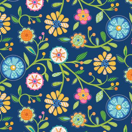 Serendipity Navy Floral Fabric-Benartex Fabrics-My Favorite Quilt Store