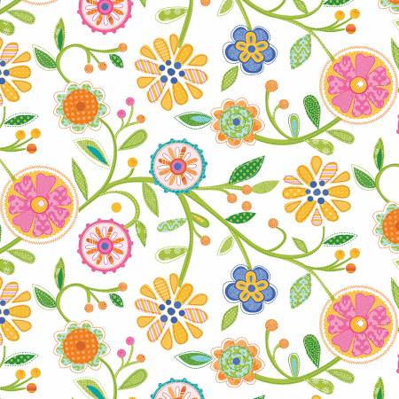 Serendipity  White Floral Fabric