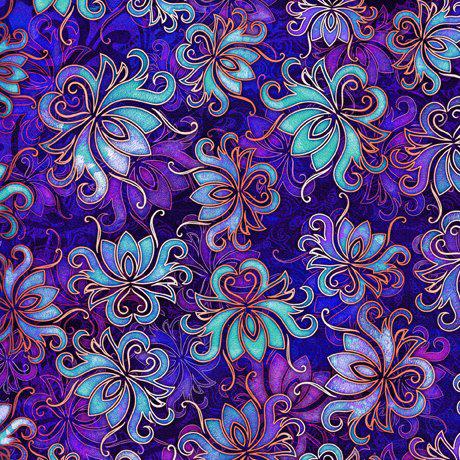 Serenity Violet Floral Scroll Fabric