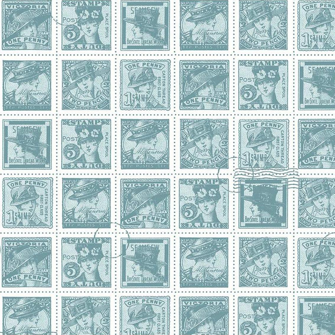 Sew Journal Blue Fashion Postage Stamp Fabric