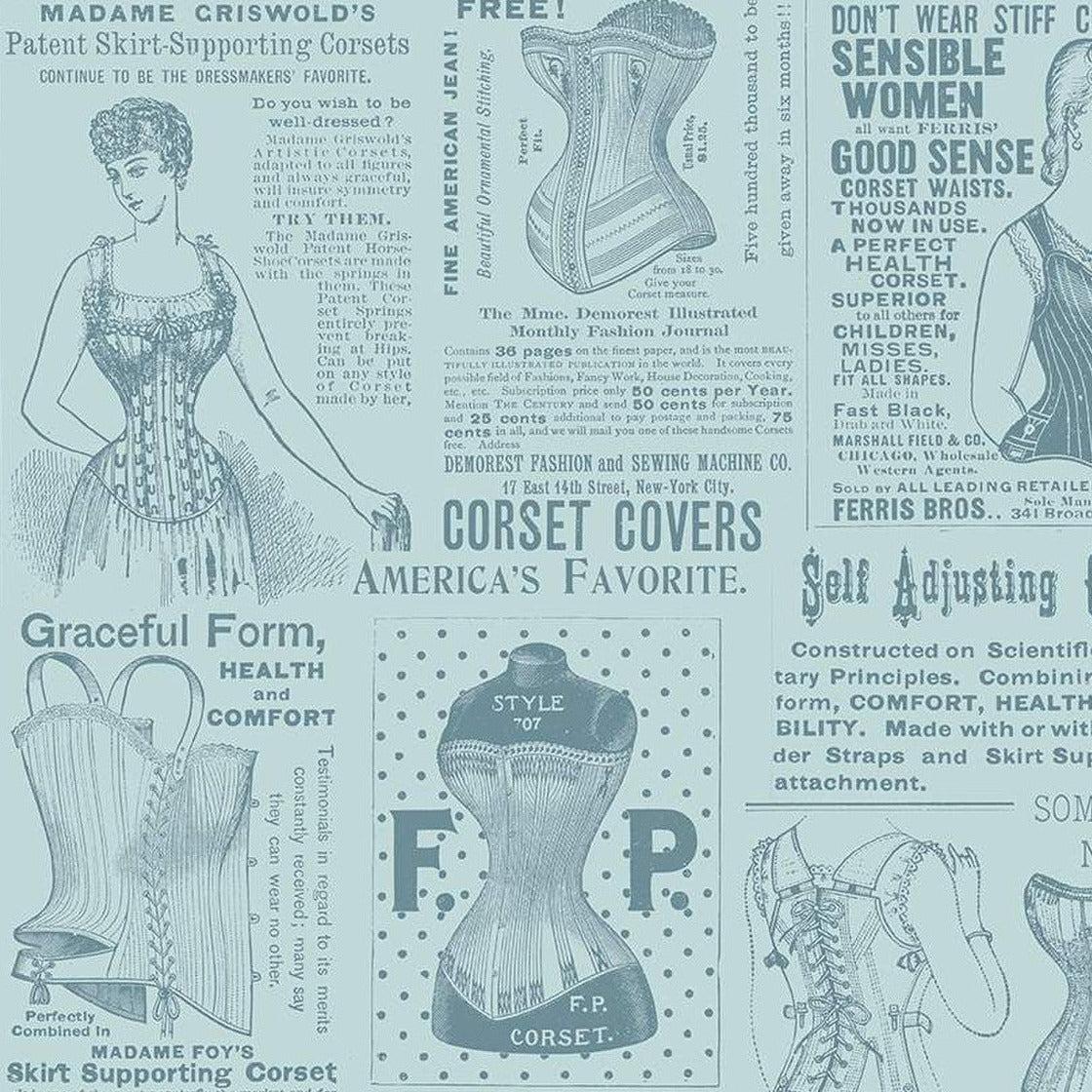 Sew Journal Blue Vintage Corset Ads Fabric-Riley Blake Fabrics-My Favorite Quilt Store
