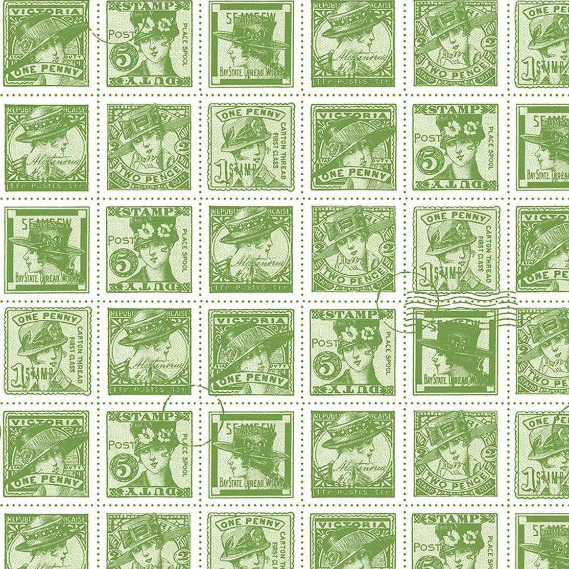 Sew Journal Green Fashion Postage Stamp Fabric