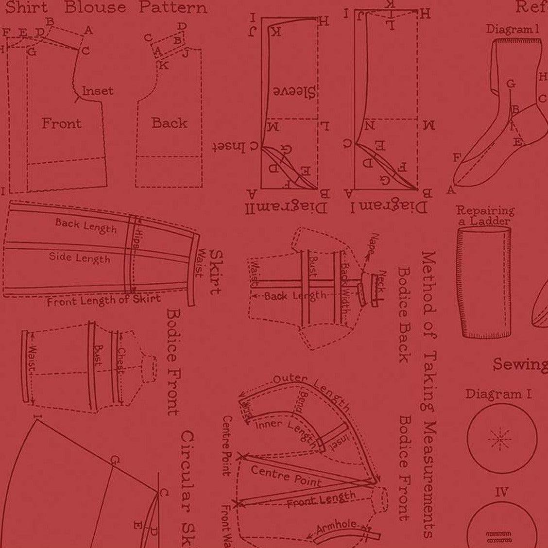 Sew Journal Red Needlecraft Pattern Fabric-Riley Blake Fabrics-My Favorite Quilt Store