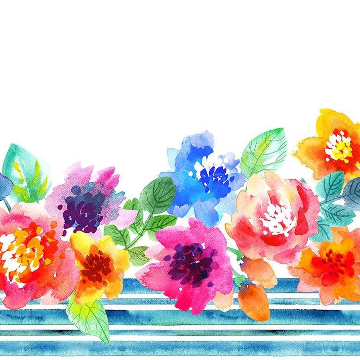 Sew Spring Bright Floral Border Print Fabric