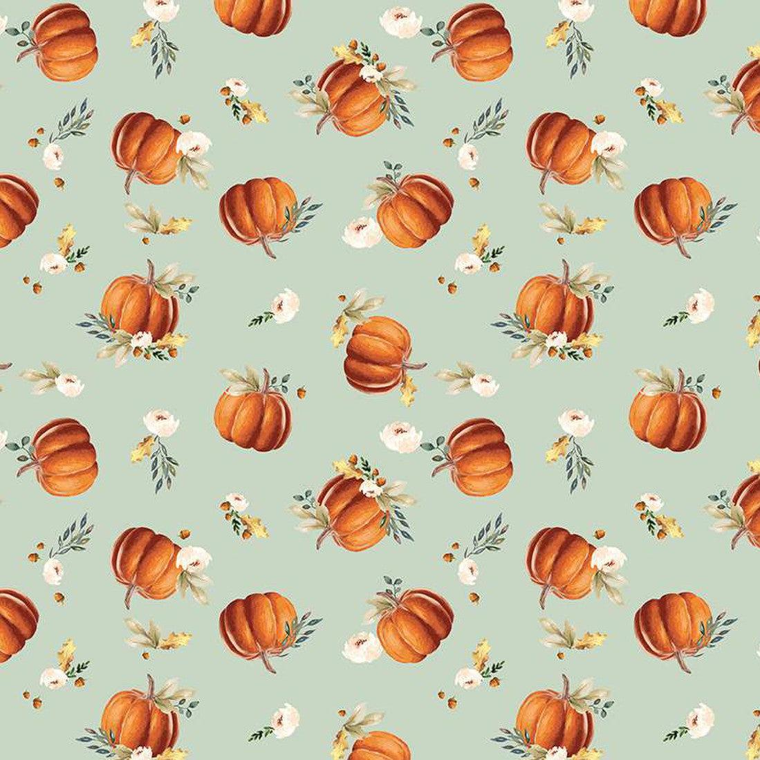 Shades of Autumn Tea Green Pumpkins Fabric-Riley Blake Fabrics-My Favorite Quilt Store