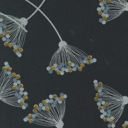 Shimmer Metallic Ebony Blossom Floral Fabric