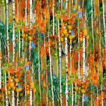 Silent Lake Orange Autumn Trees Digital Print 108" Wide Back Fabric