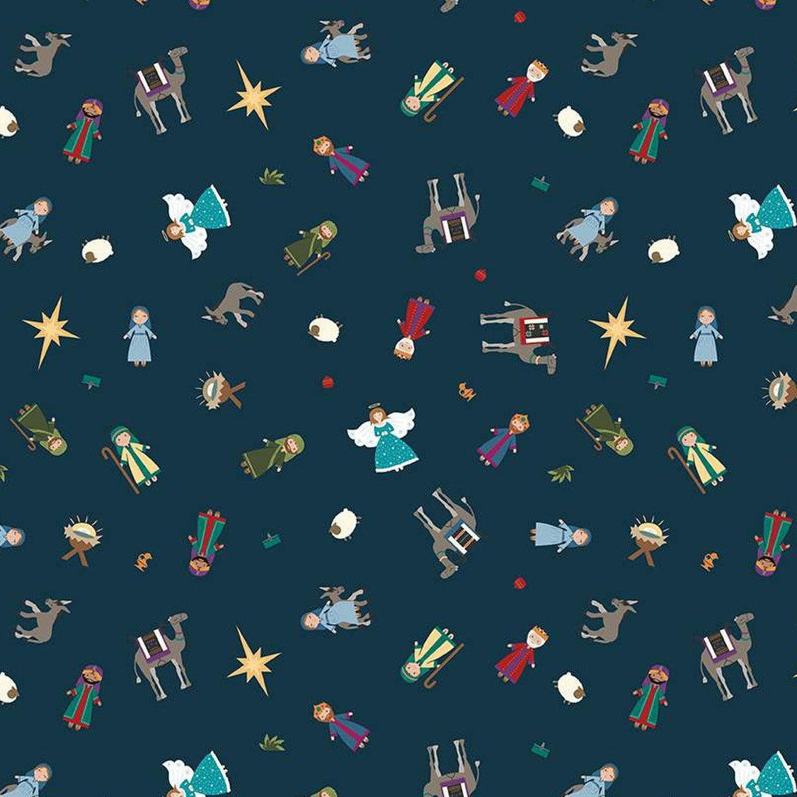 Silent Night Midnight Story Characters Sparkle Fabric