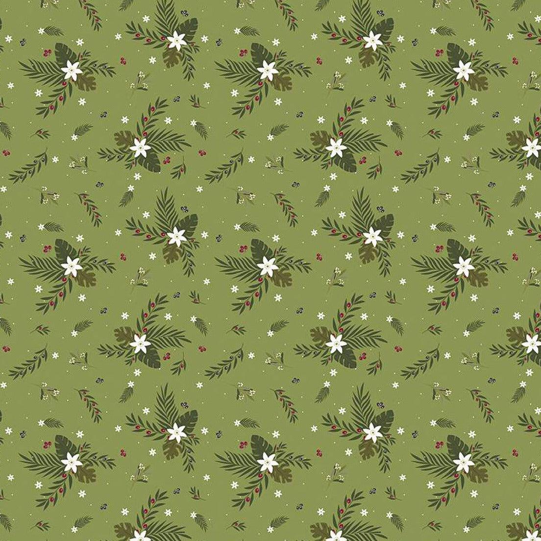 Silent Night Olive Branch Sparkle Fabric