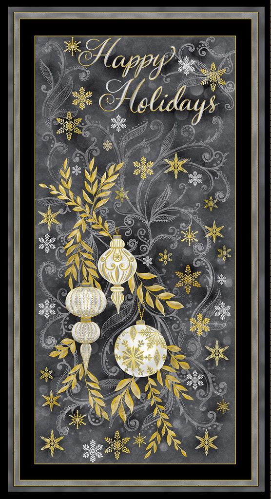 Silver & Gold Grey Happy Holidays 24" Panel-Timeless Treasures-My Favorite Quilt Store