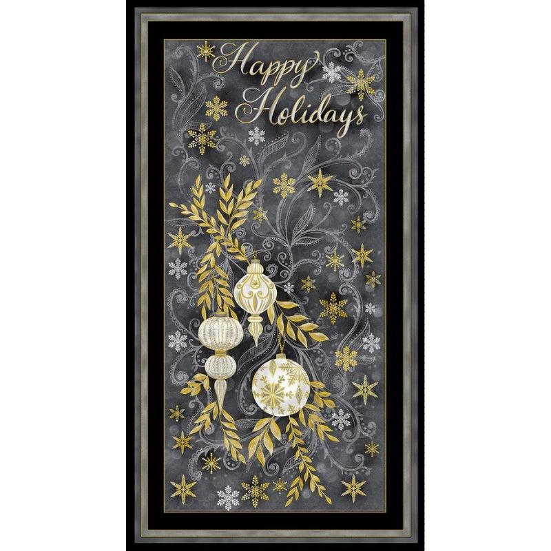 Silver & Gold Grey Happy Holidays 24" Panel