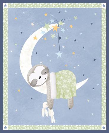 Sleepy Sloth Blue Sleeping Sloth Panel 36" Panel-P & B Textiles-My Favorite Quilt Store