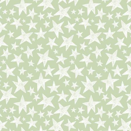 Sleepy Sloth Green Scribble Stars Fabric-P & B Textiles-My Favorite Quilt Store