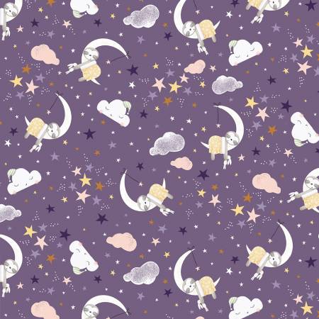 Sleepy Sloth Purple Sloth Sky Toss Fabric-P & B Textiles-My Favorite Quilt Store