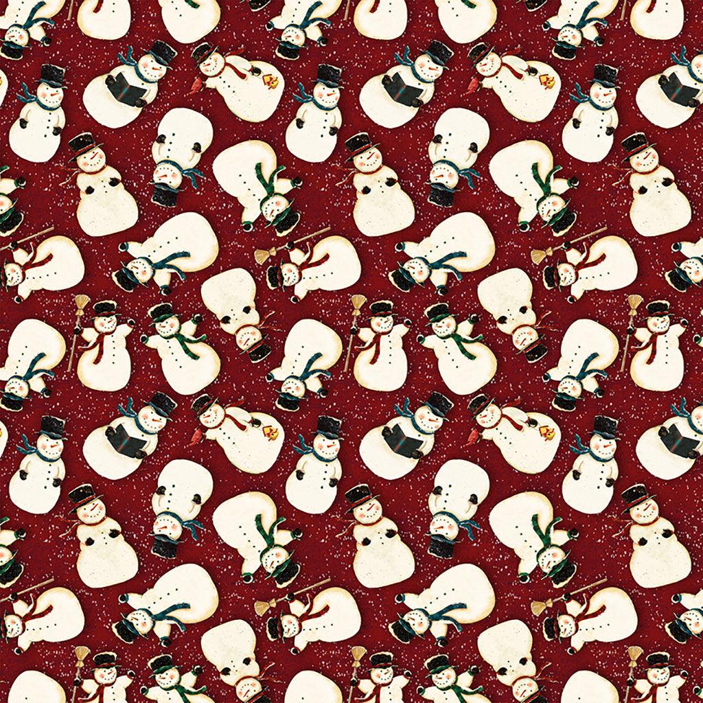 Snovalley Dark Red Tossed Snowmen Digital Fabric-Clothworks-My Favorite Quilt Store