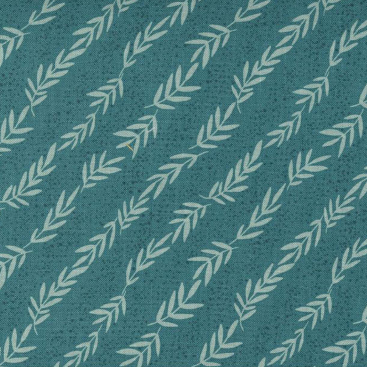 Songbook A New Page Dark Teal Reaching Stripes Leaf Fabric – End of Bolt – 22″ × 44/45″