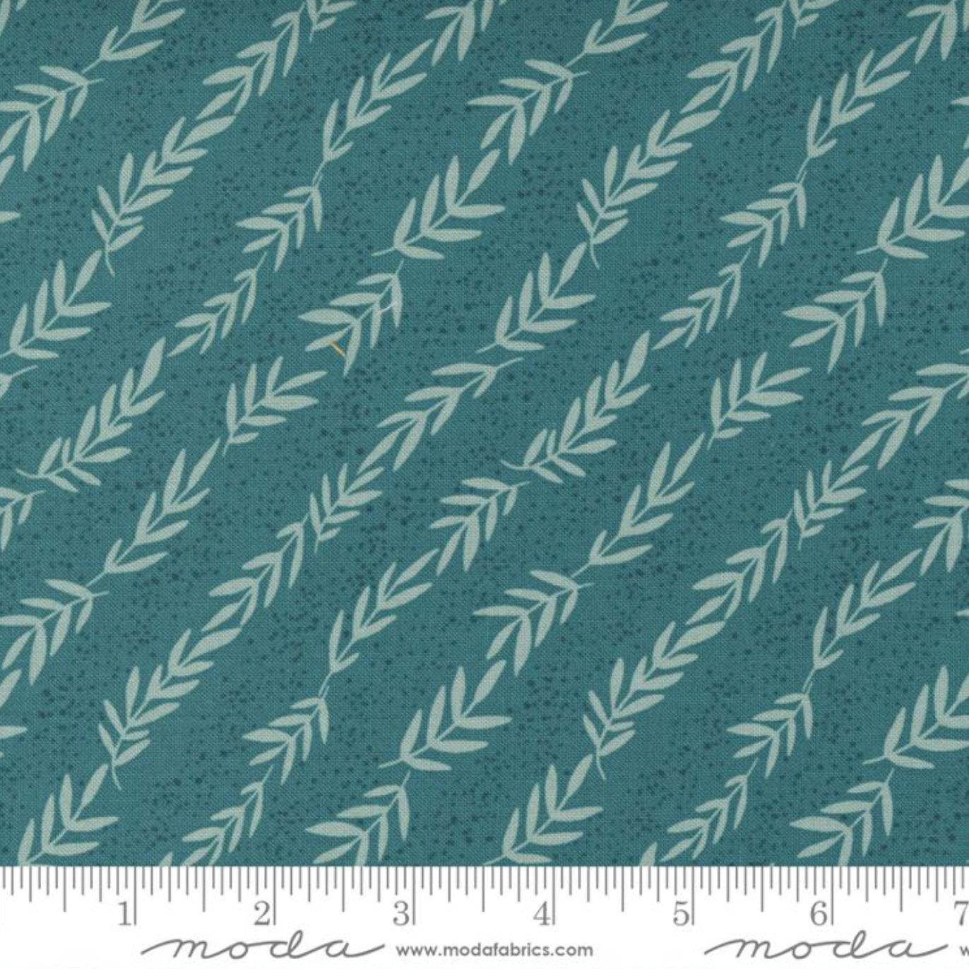 Songbook A New Page Dark Teal Reaching Stripes Leaf Fabric – End of Bolt – 39″ × 44/45″-Moda Fabrics-My Favorite Quilt Store