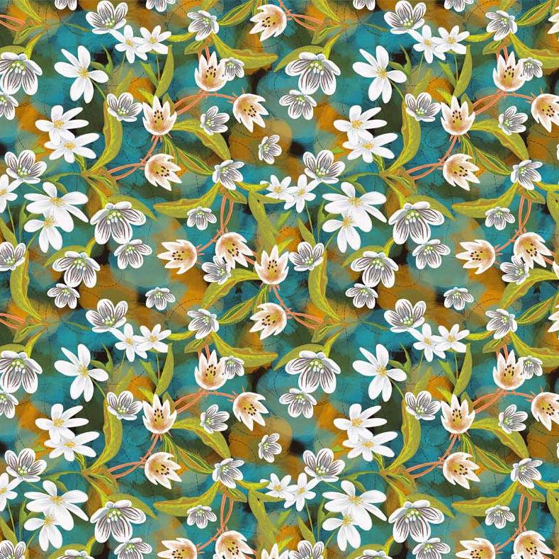 Spring in Northwoods Multi Allover Textured Flowers Fabric