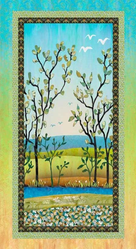 Spring in Northwoods Multi Nature Scene Panel 24"-P & B Textiles-My Favorite Quilt Store