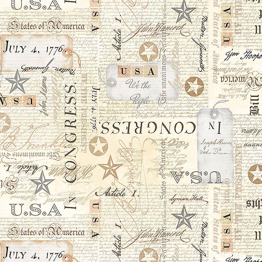 Star Spangled Natural USA Bill of Rights Fabric