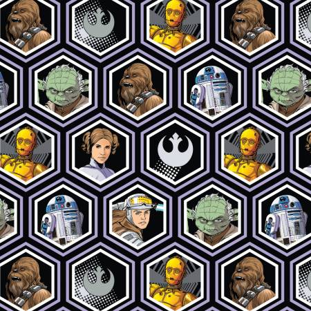 Star Wars Classics Black Rebel Hex Portraits Fabric