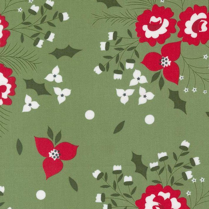 Starberry Green Holiday Rose Florals Fabric