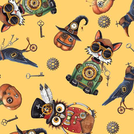 Steampunk Halloween Gold Halloween Toss Fabric