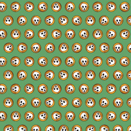 Steampunk Halloween Green Skulls Fabric