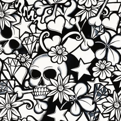 Street Skull Black and White Graffiti Art Fabric