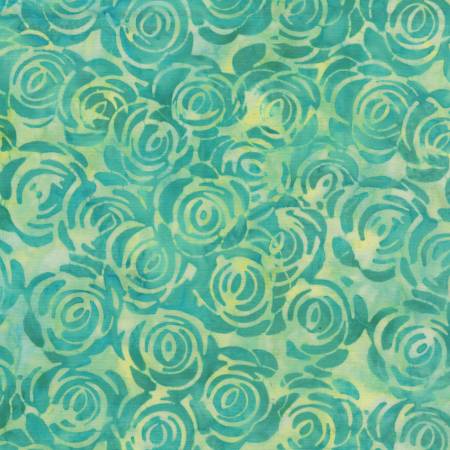 Summer Days Teal Rosebush Batik Fabric
