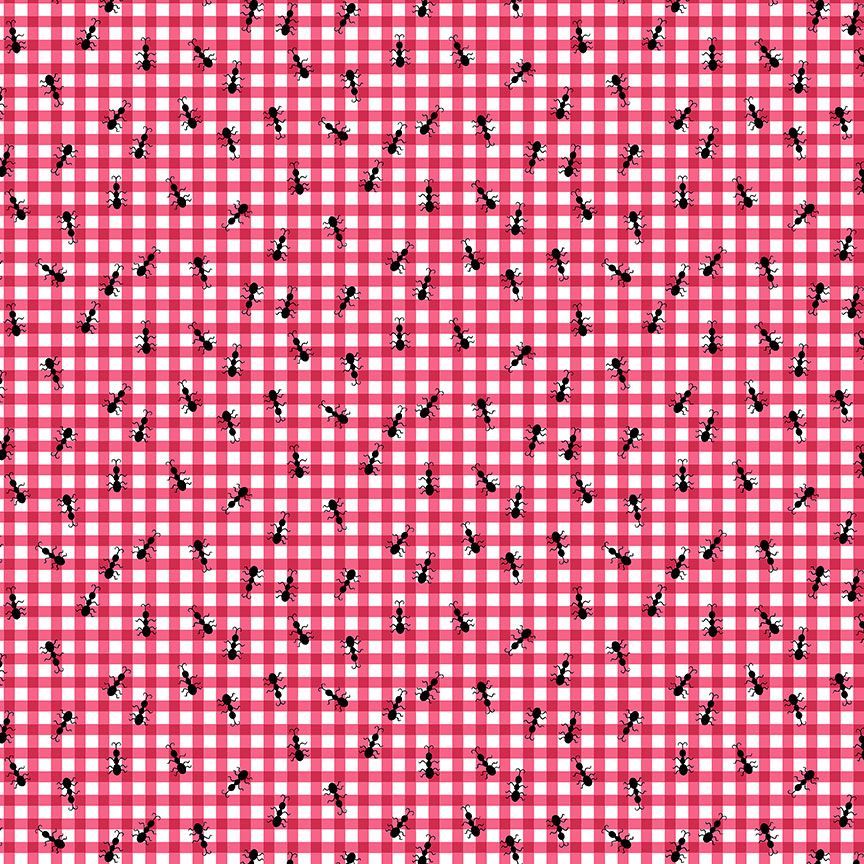 Summer Picnic Pink Ants on Gingham Fabric