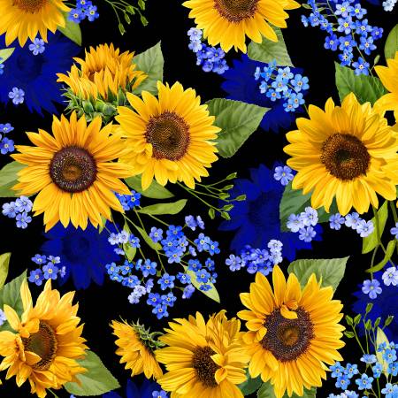 Summer Sunflowers Black Sunflower Blooms Fabric