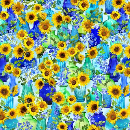 Summer Sunflowers Cobalt Sunflowers Fabric-Michael Miller Fabrics-My Favorite Quilt Store