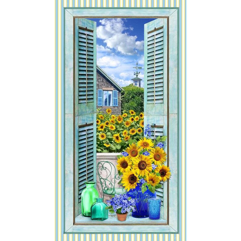 Summer Sunflowers Teal Summer Window Panel 24"