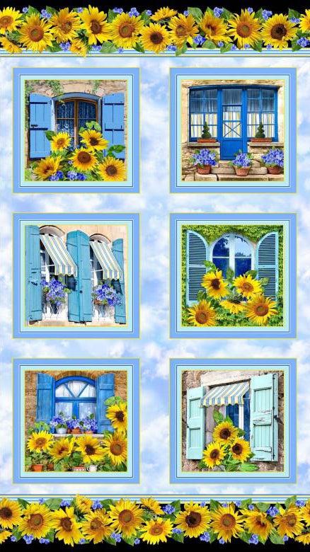 Summer Sunflowers Teal Sunflower Scenic Panel 24"-Michael Miller Fabrics-My Favorite Quilt Store